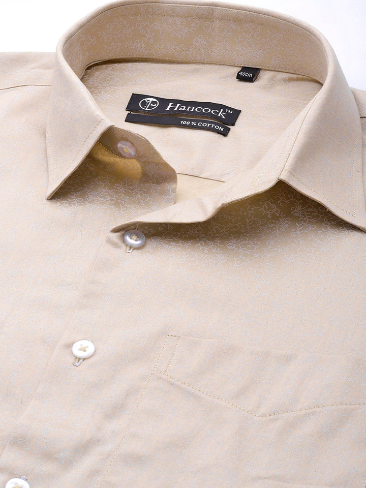 Men Beige Print Pure Cotton Slim fit Party Shirt