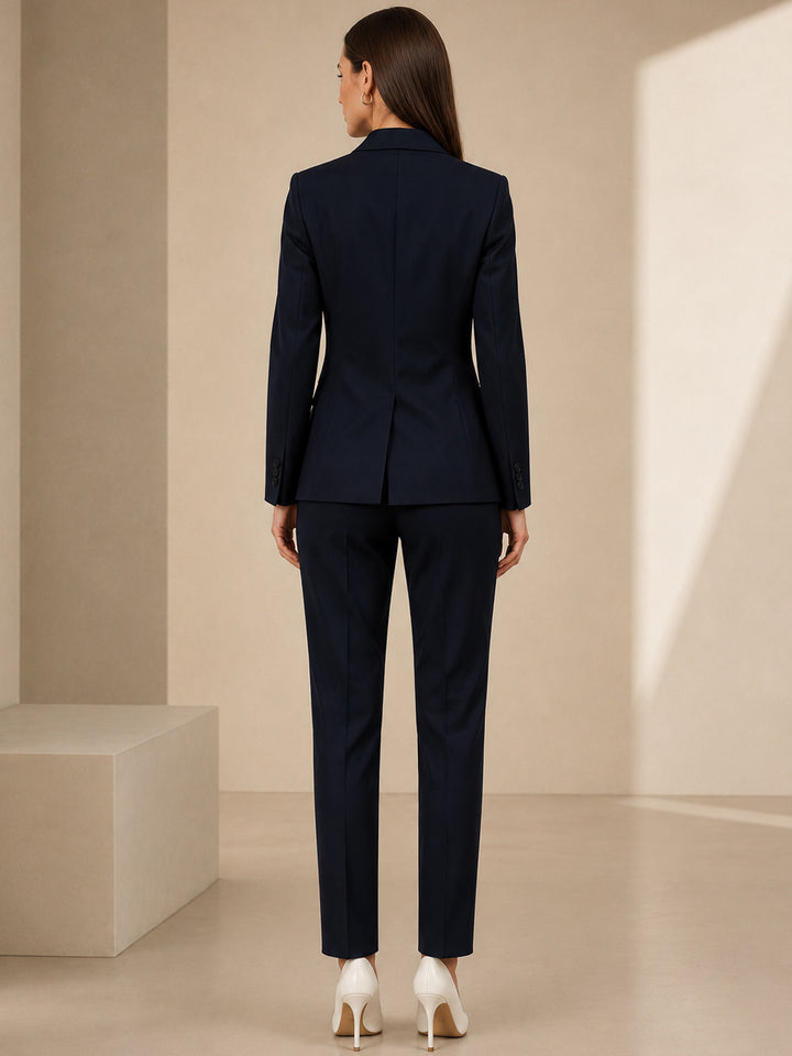 Hancock   Women   Navy Blue   Solids   Viscose Rayon   Slim Fit   Formal   Suit Set
