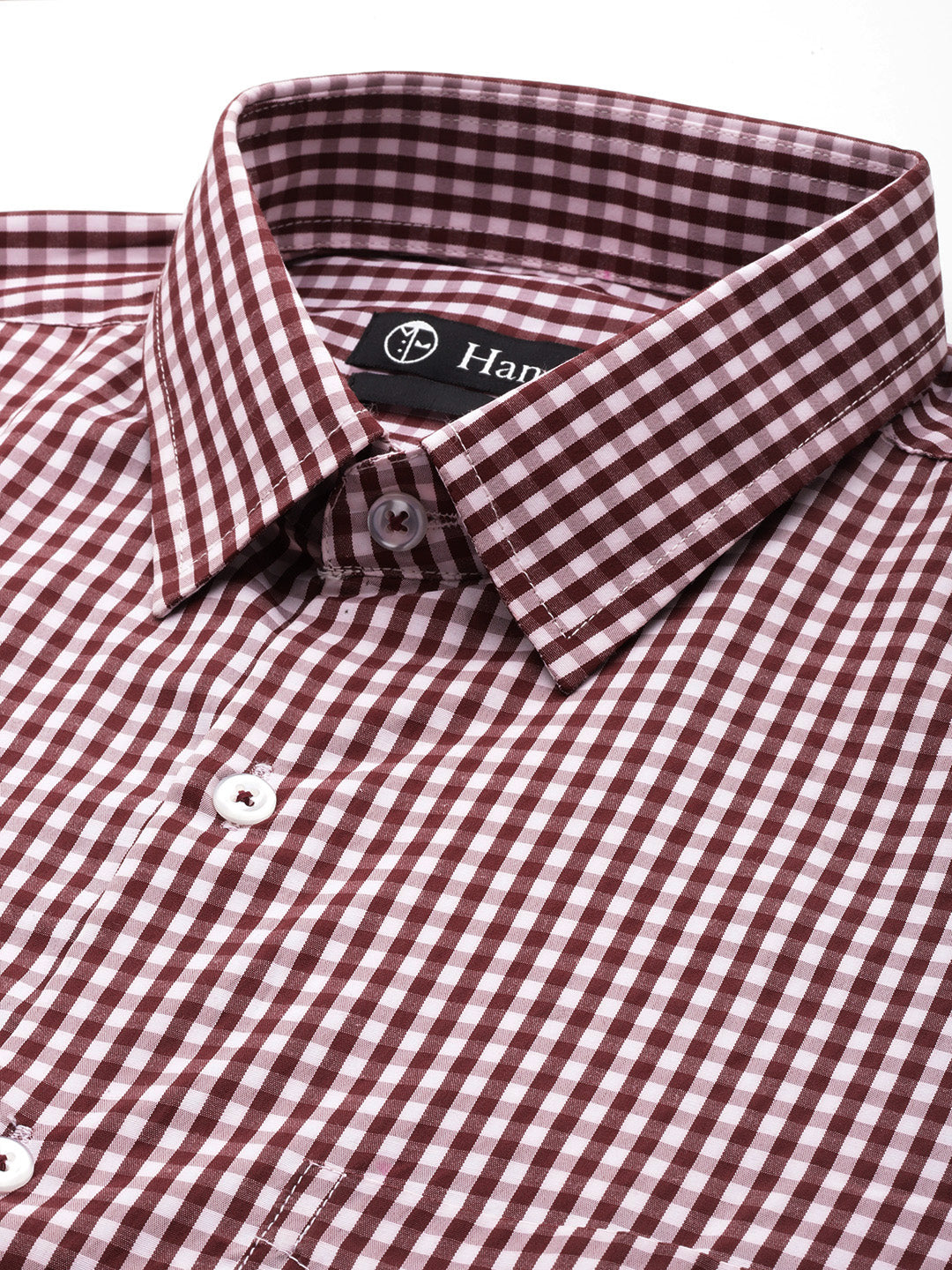 Men Maroon & White Gingham Check Short Sleeve Slim fit Formal Shirt