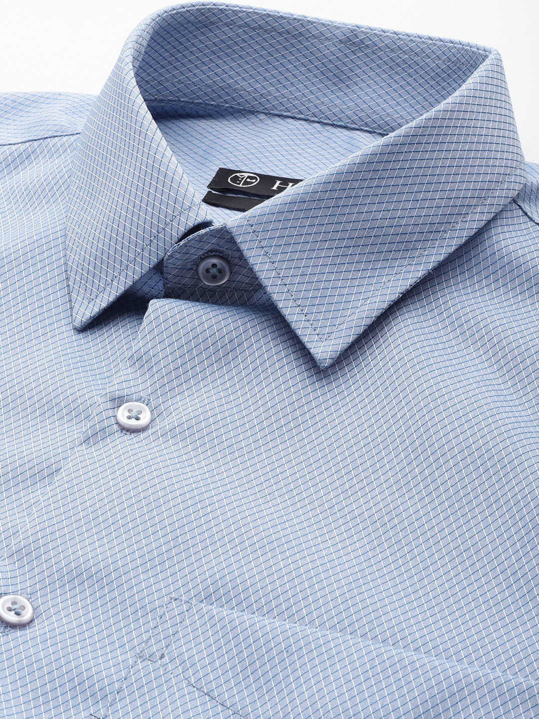 Men Blue Checks Pure Cotton Slim fit Formal Shirt