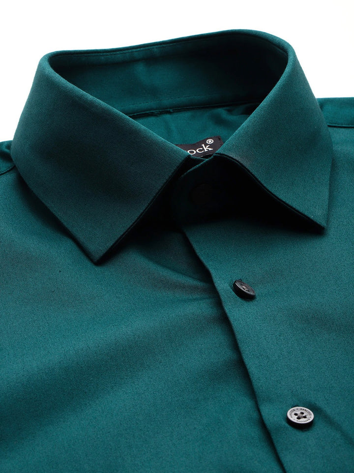 Men Dark Green Solid Cotton Elastane Blend Slim Fit Formal Shirt