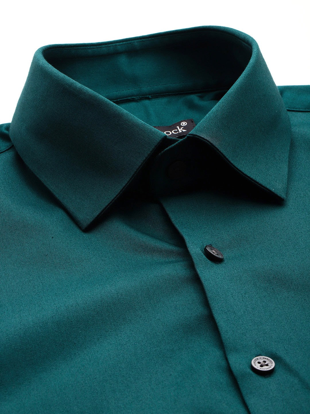 Hancock Men Dark Green Solid Cotton Elastane Blend Slim Fit Formal Shirt Hancock Men Dark Green Solid Cotton Elastane Blend Slim Fit Formal Shirt