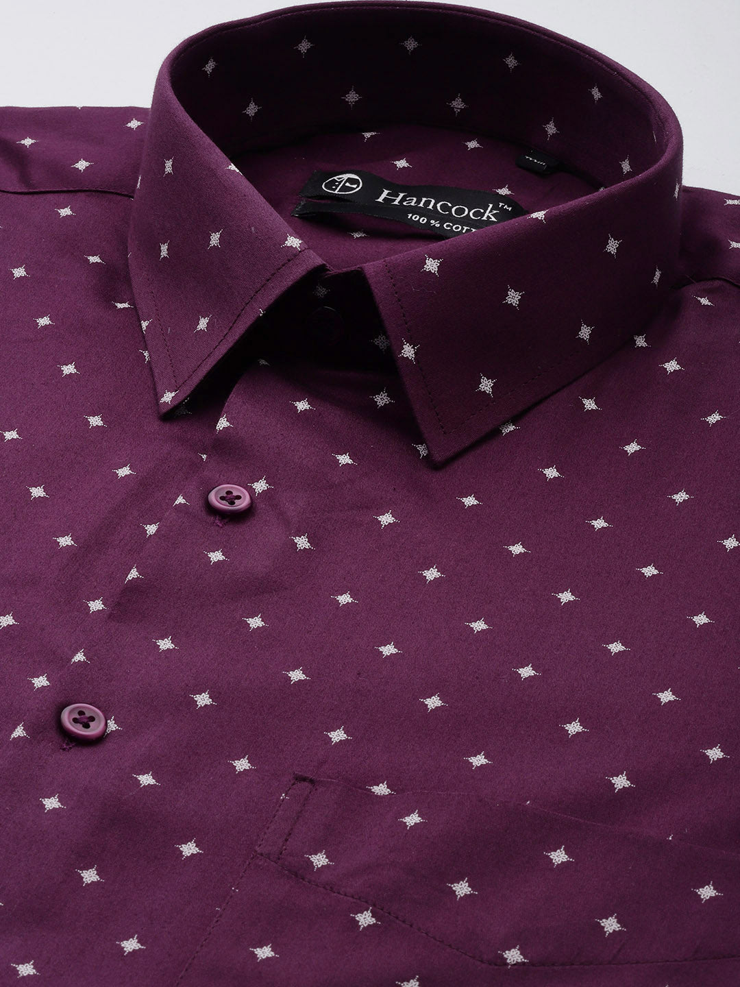 Men Burgundy Print Pure Cotton Slim fit Party Shirt