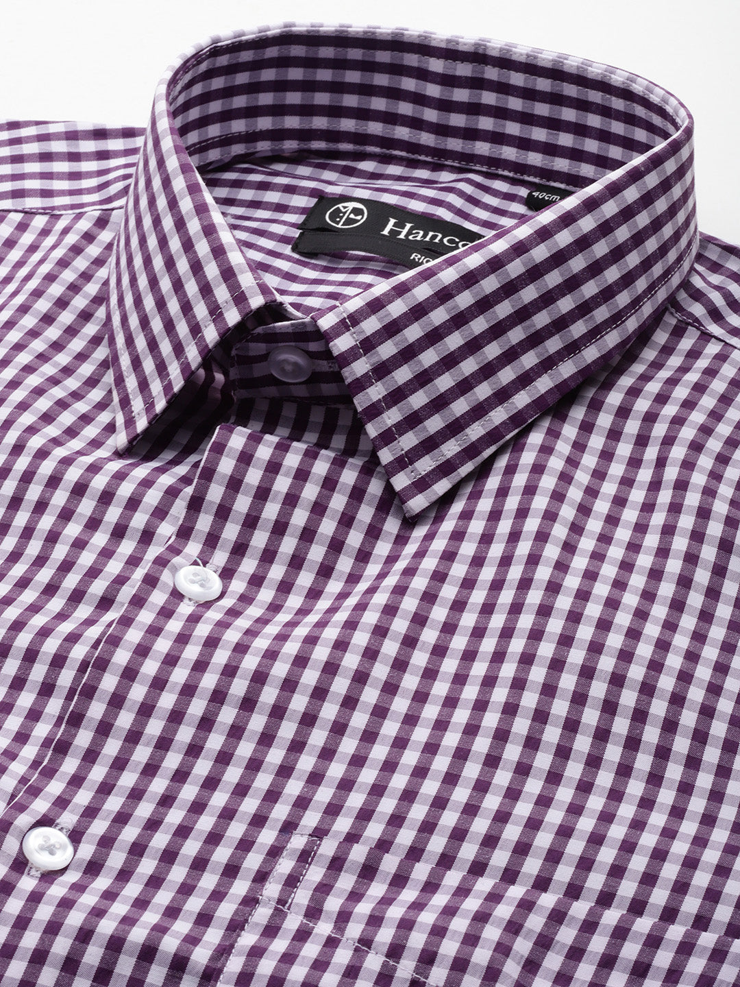 Men Purple & White Gingham Check Short Sleeve Slim fit Formal Shirt