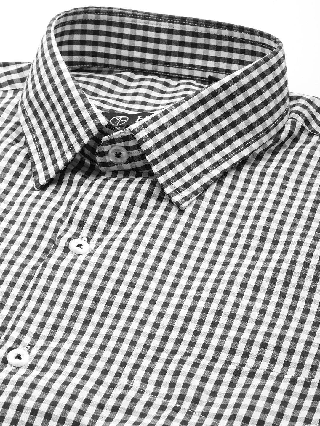 Men Black & White Gingham Check Short Sleeve Slim fit Formal Shirt