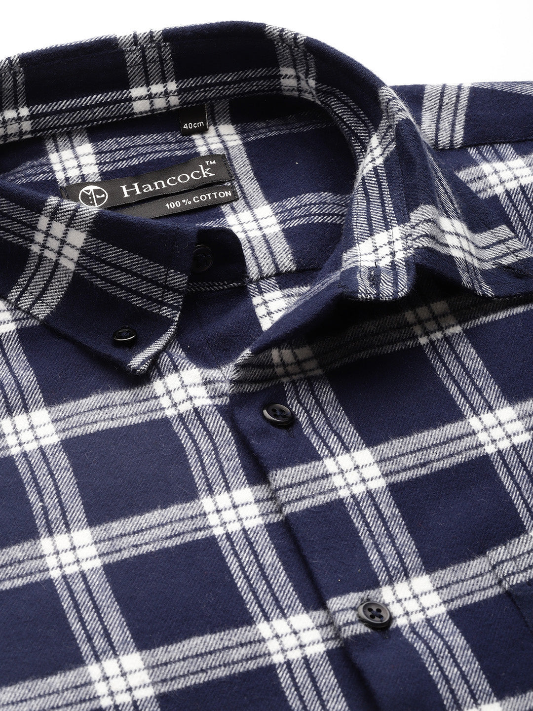 Men Navy & White Checks Pure Cotton Slim fit Casual Shirt