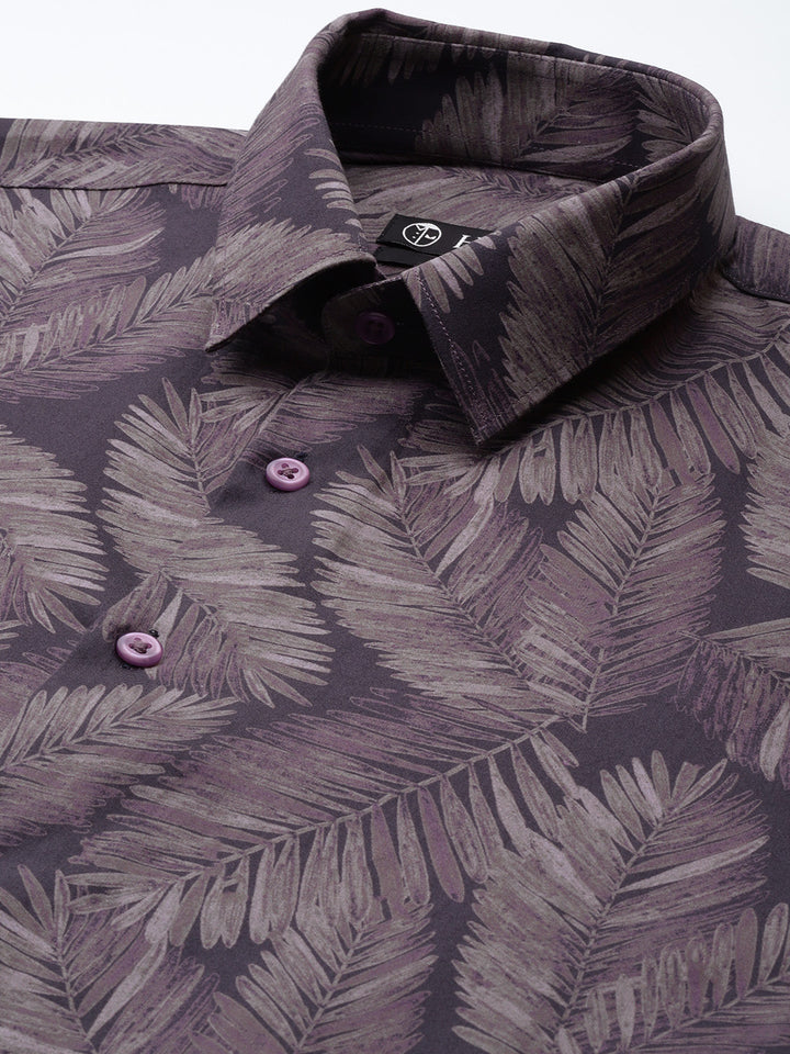 Men Burgundy & Mauve Print Pure Cotton Slim fit Party Shirt