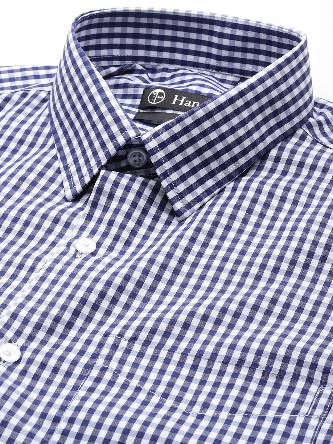 Men Navy Gingham Check Cotton Rich Slim fit Formal Shirt