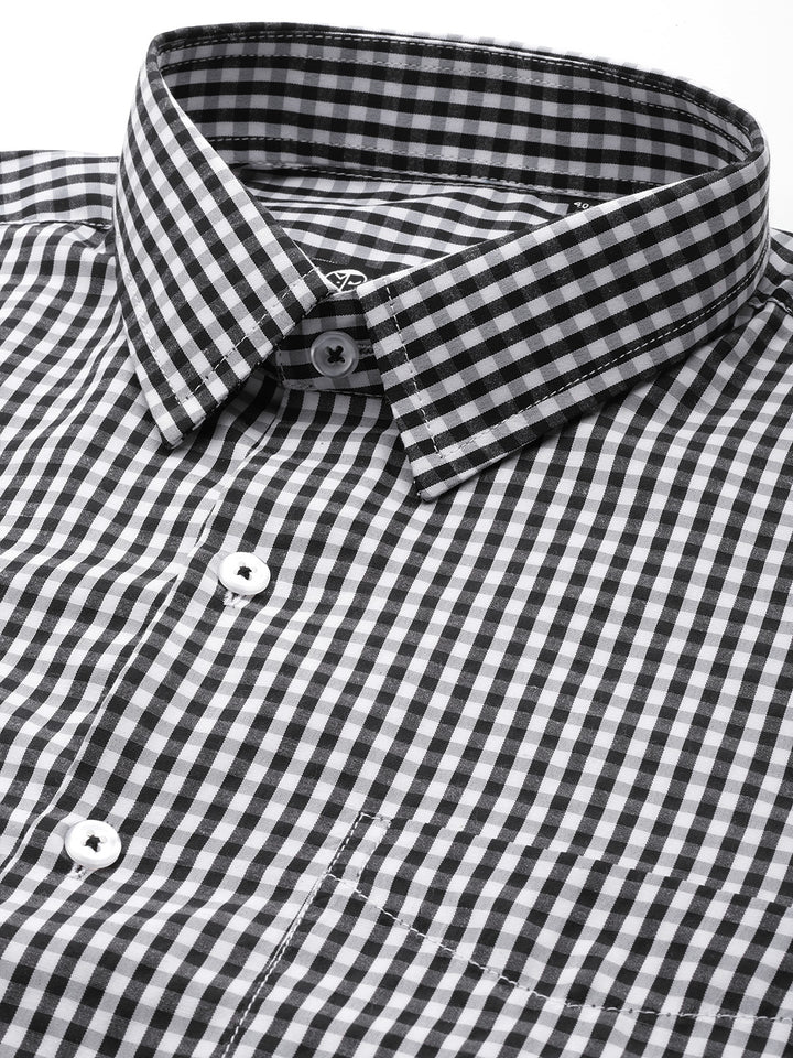 Men Black Gingham Check Cotton Rich Slim fit Formal Shirt