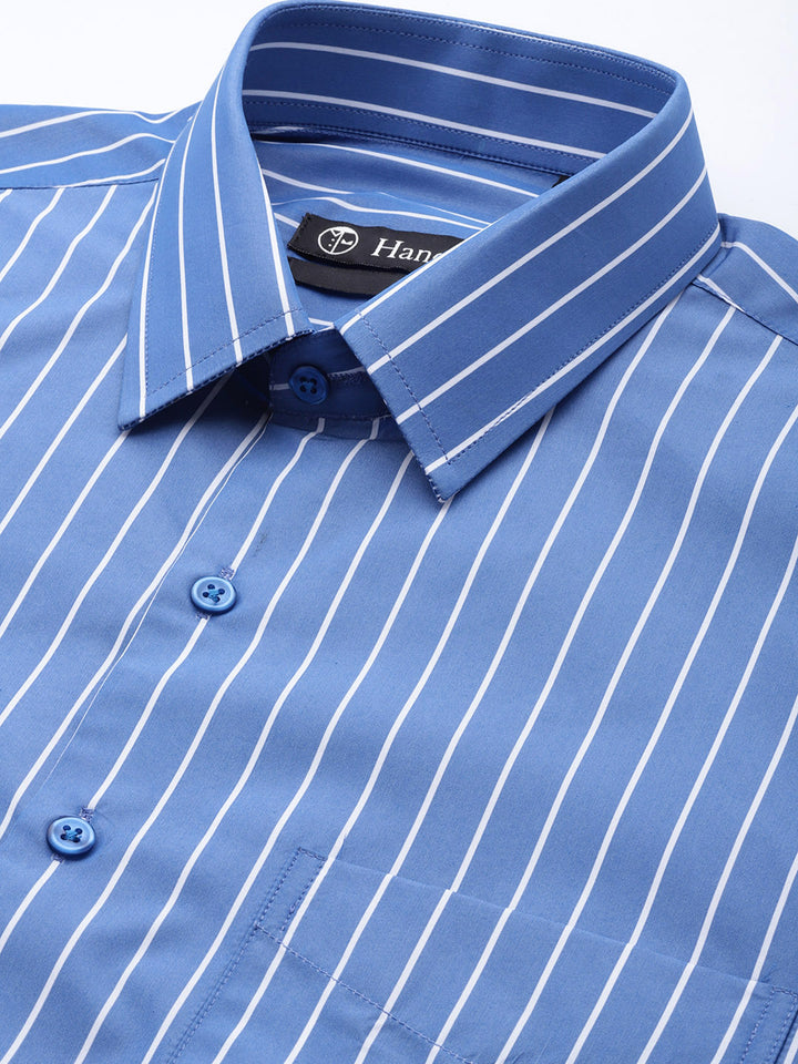 Men Blue Stripes Pure Cotton Slim fit Formal Shirt