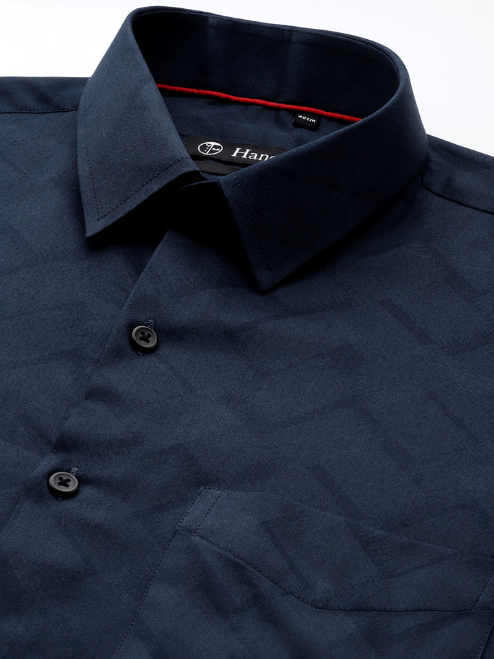 Men Navy Print Pure Cotton Slim fit Party Shirt