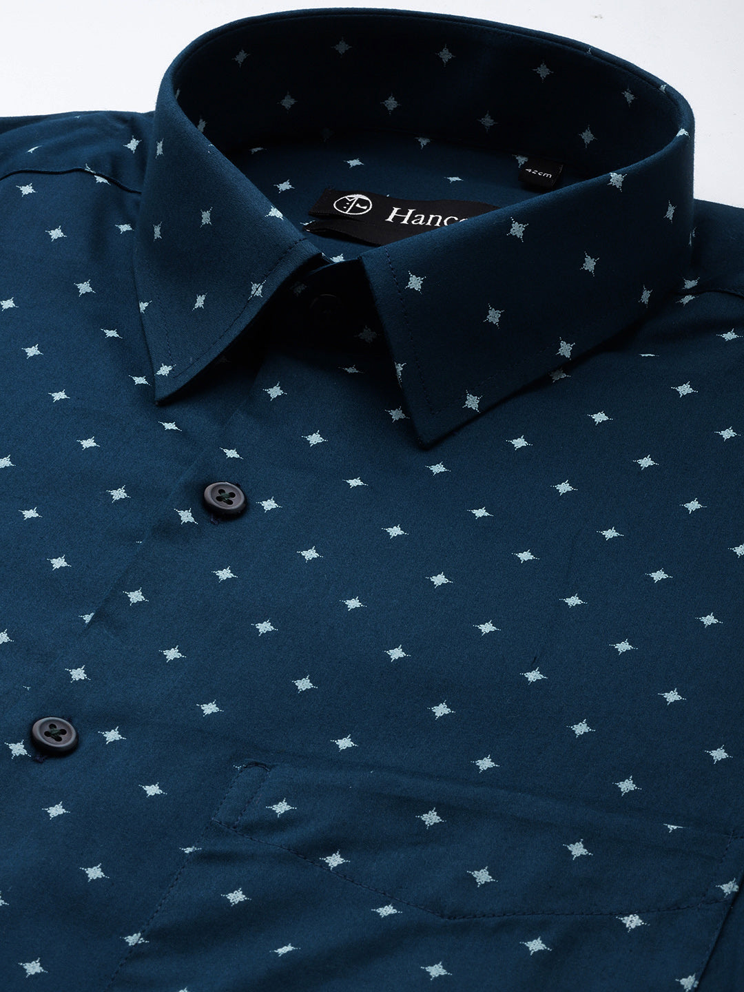 Men Navy Print Pure Cotton Slim fit Formal Shirt