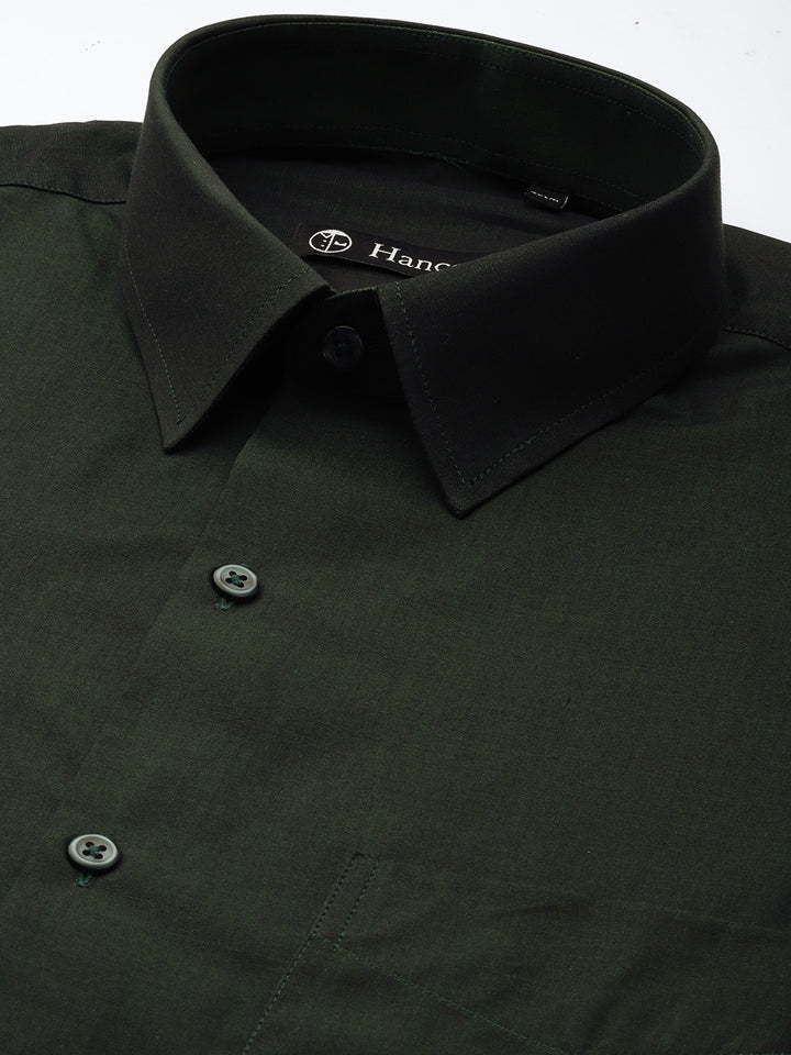 Men Green Solid Pure Cotton Slim fit Formal Shirt