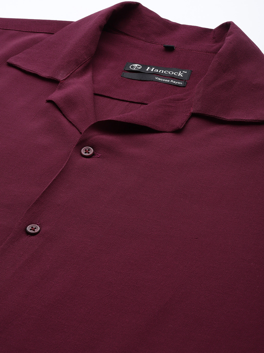 Men Burgundy Solid Viscose Rayon Relaxed Fit Casual Shirt