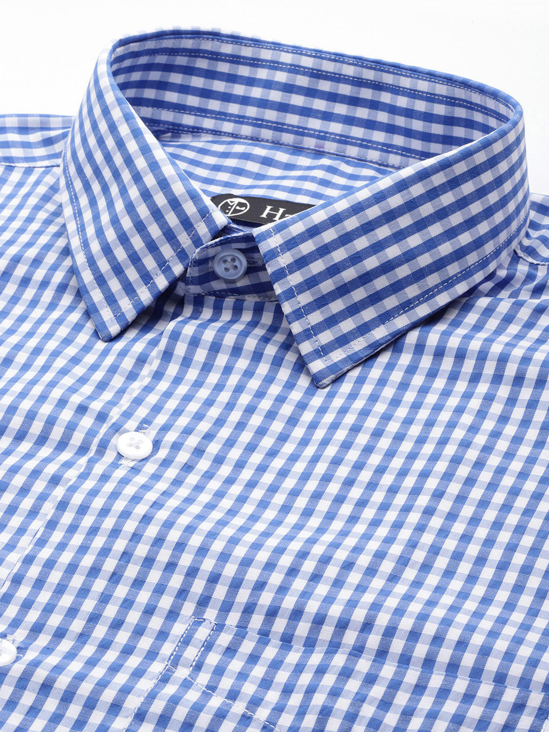 Men Blue Gingham Check Cotton Rich Slim fit Formal Shirt