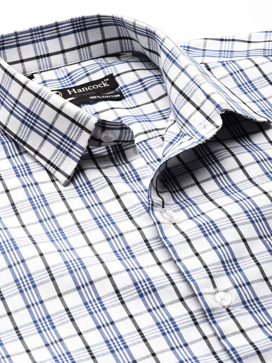 Men White & Blue Checks Pure Cotton Slim fit Casual Shirt