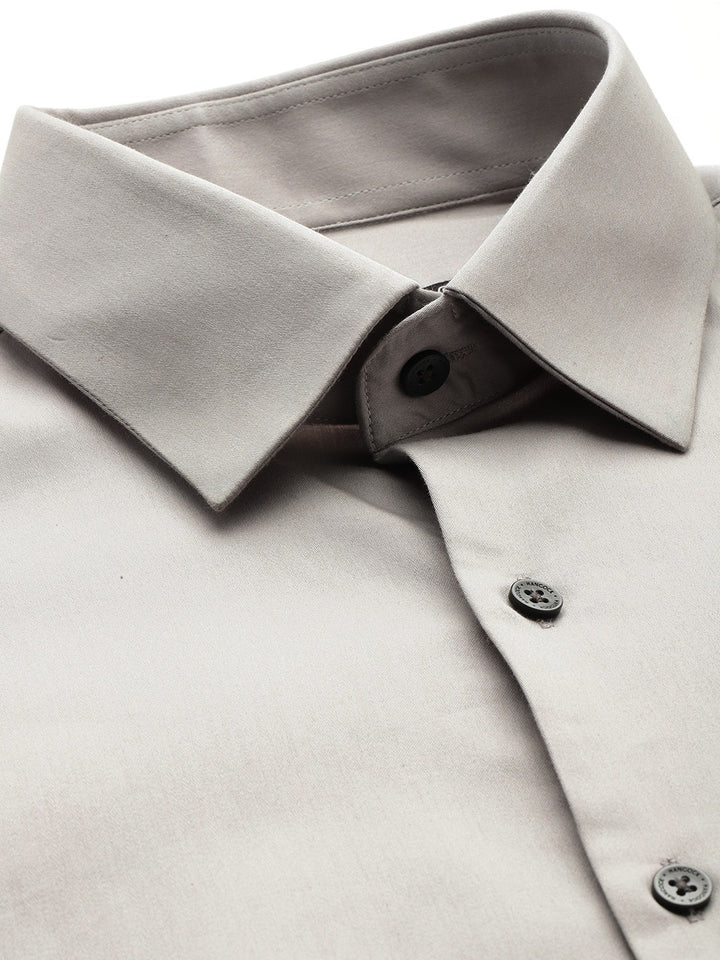 Men Grey Solid Cotton Elastane Blend Slim Fit Formal Shirt