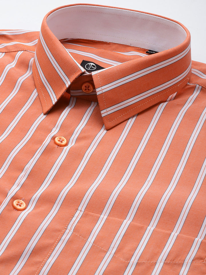 Men Orange Stripes Pure Cotton Slim fit Formal Shirt
