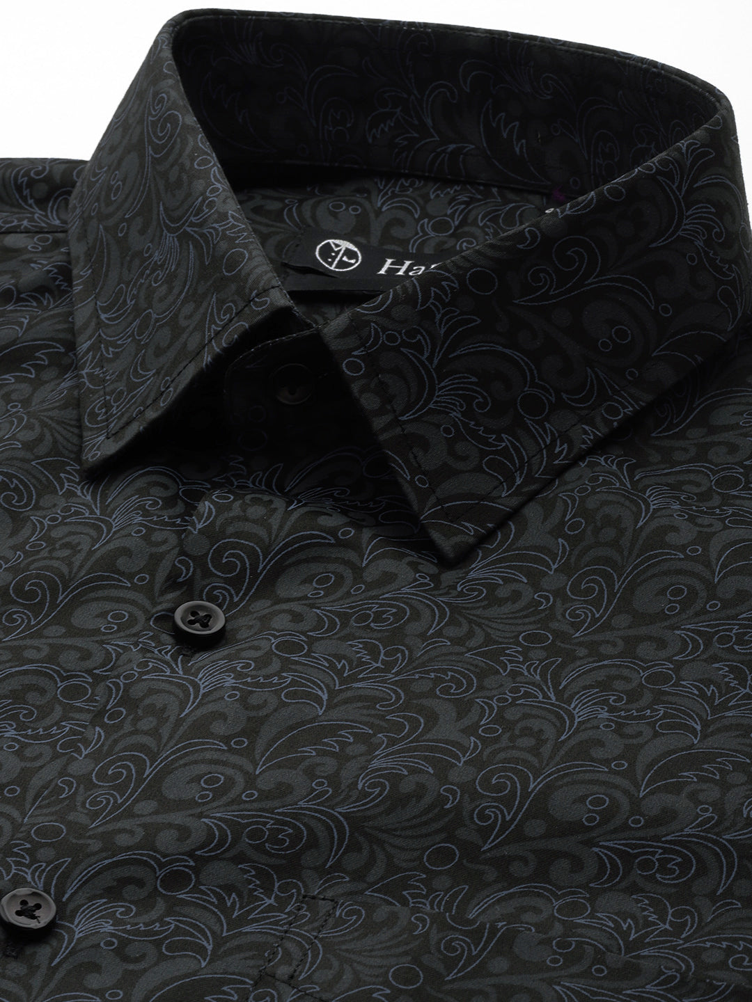 Men Black Print Pure Cotton Slim fit Party Shirt