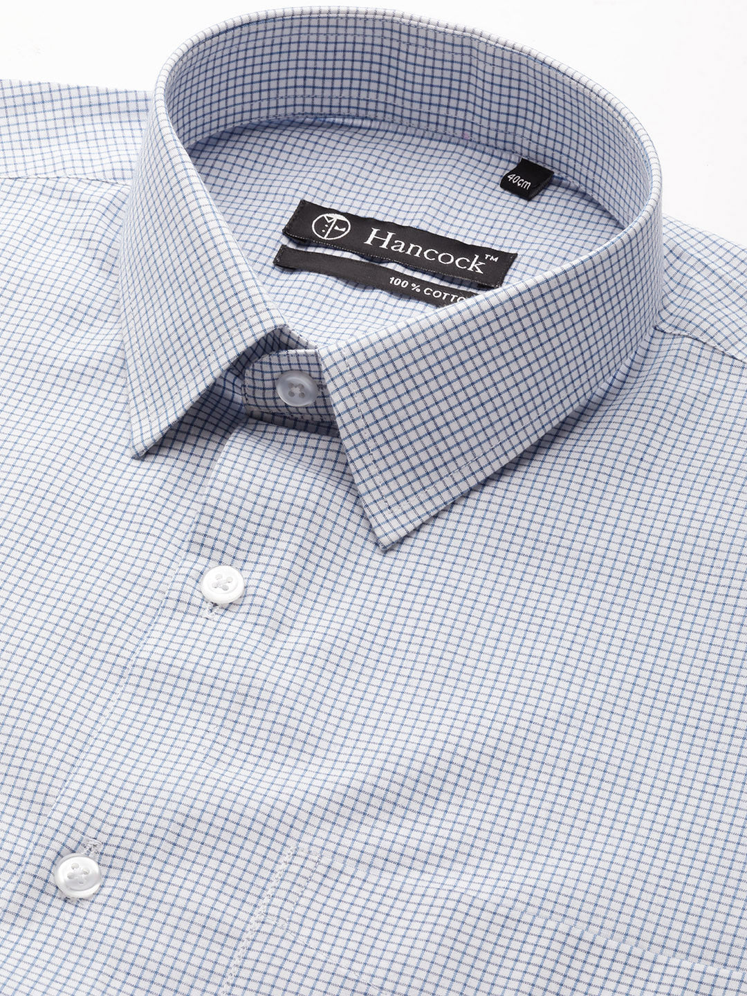 Men White & Blue Checks Pure Cotton Slim fit Formal Shirt