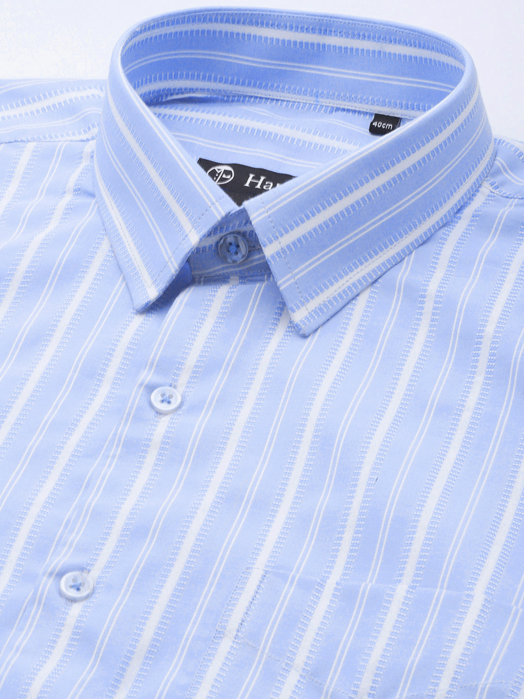Men Blue & White Stripes Pure Cotton Slim fit Formal Shirt