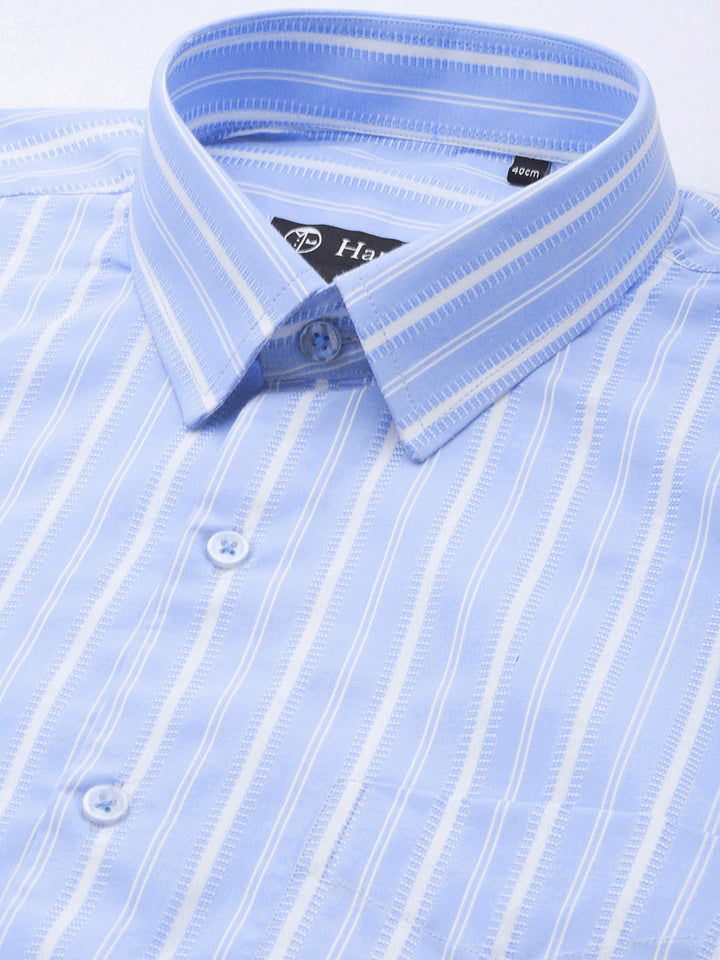 Men Blue & White Stripes Pure Cotton Slim fit Formal Shirt