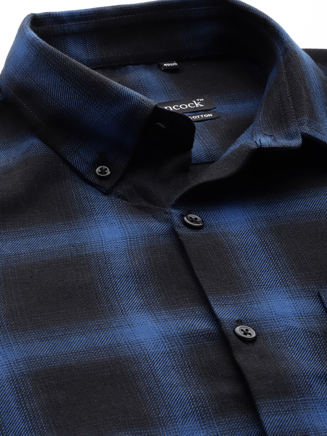 Men Blue & Navy Tartan Checks Pure Cotton Flannel Slim Fit Casual Shirt