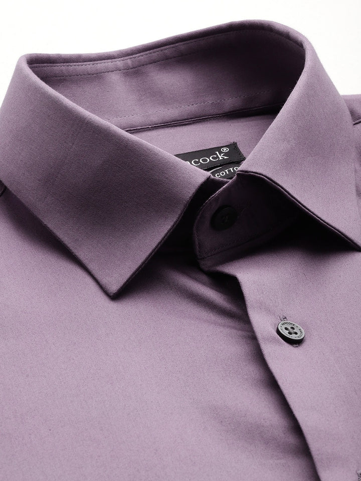 Men Purple Solid Cotton Elastane Blend Slim Fit Formal Shirt