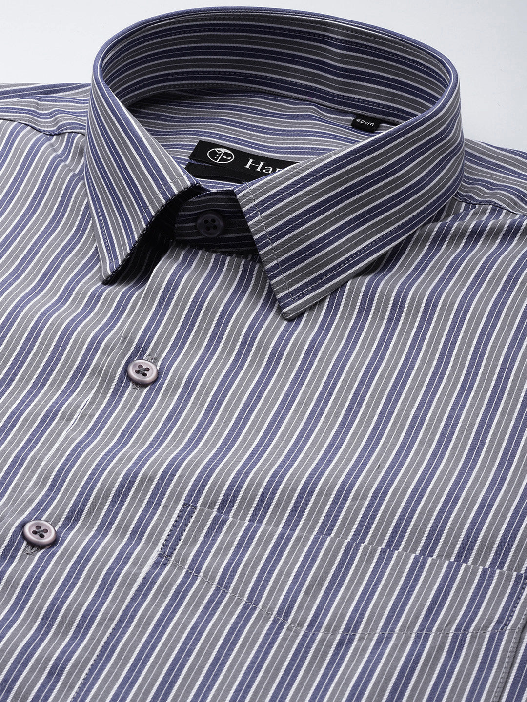 Men Grey & Blue Stripes Pure Cotton Slim fit Formal Shirt