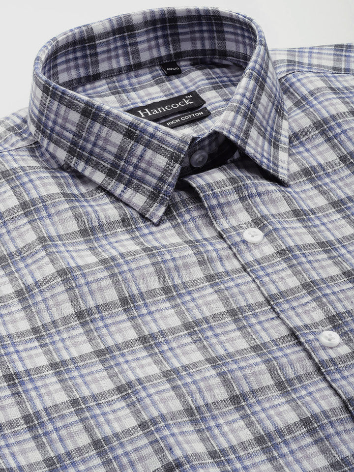 Men White & Grey Checks Cotton Rich Slim fit Formal Shirt