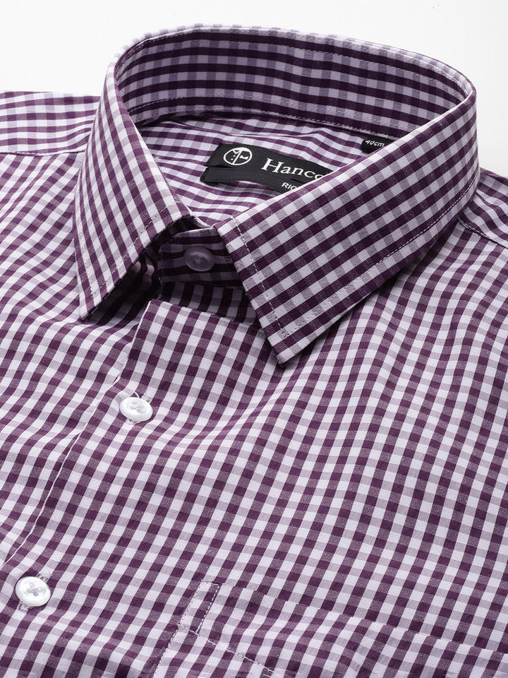 Men Purple Gingham Check Cotton Rich Slim fit Formal Shirt