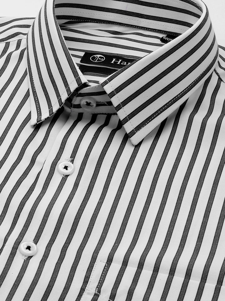 Men White & Grey Stripes Pure Cotton Slim fit Formal Shirt