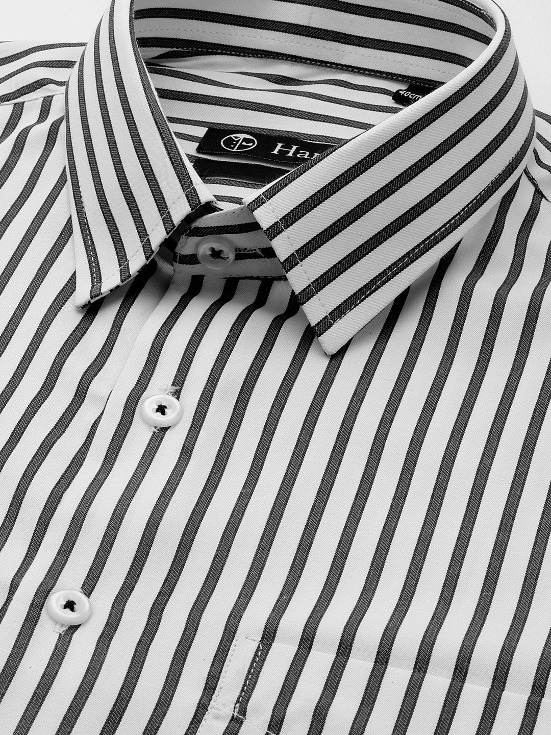 Men White & Grey Stripes Pure Cotton Slim fit Formal Shirt