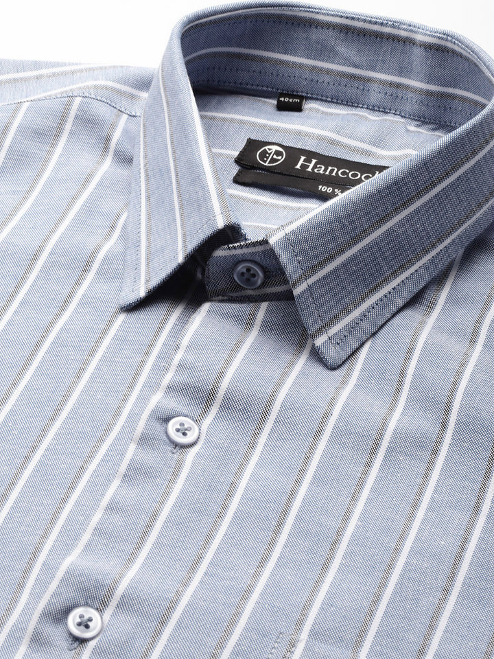 Men Blue Stripes Pure Cotton Slim fit Formal Shirt