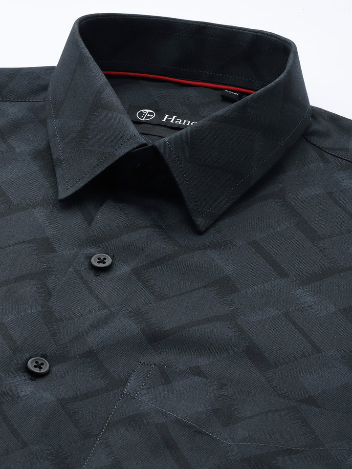 Men Black Print Pure Cotton Slim fit Party Shirt