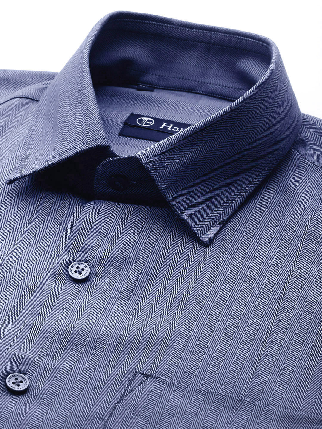 Men Navy Blue Chevron Self Design Pure Cotton Slim Fit Formal Shirt