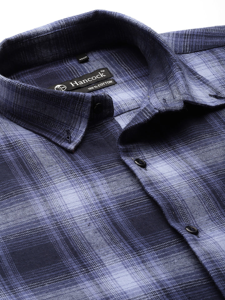 Men Navy & Blue Checks Pure Cotton Slim fit Casual Shirt