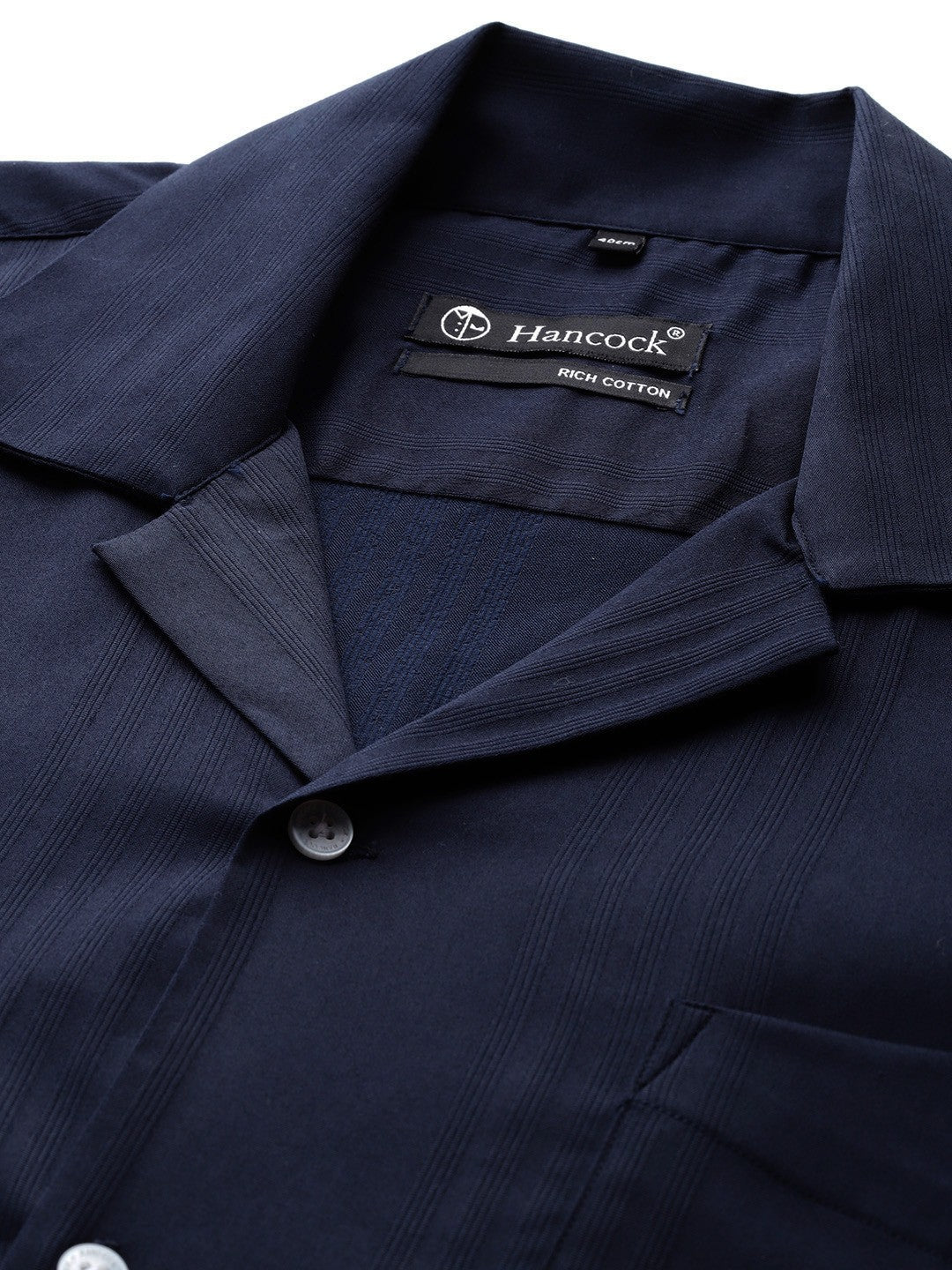 Men Navy blue Solid Cotton elastane Relaxed Fit Formal Shirt