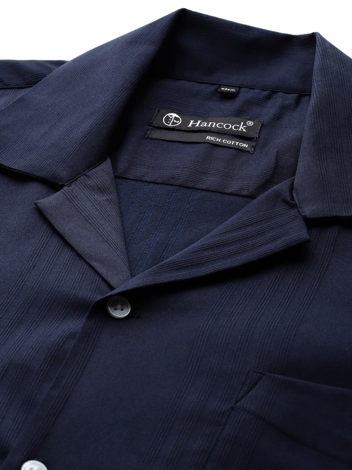 Men Navy blue Solid Cotton elastane Relaxed Fit Formal Shirt