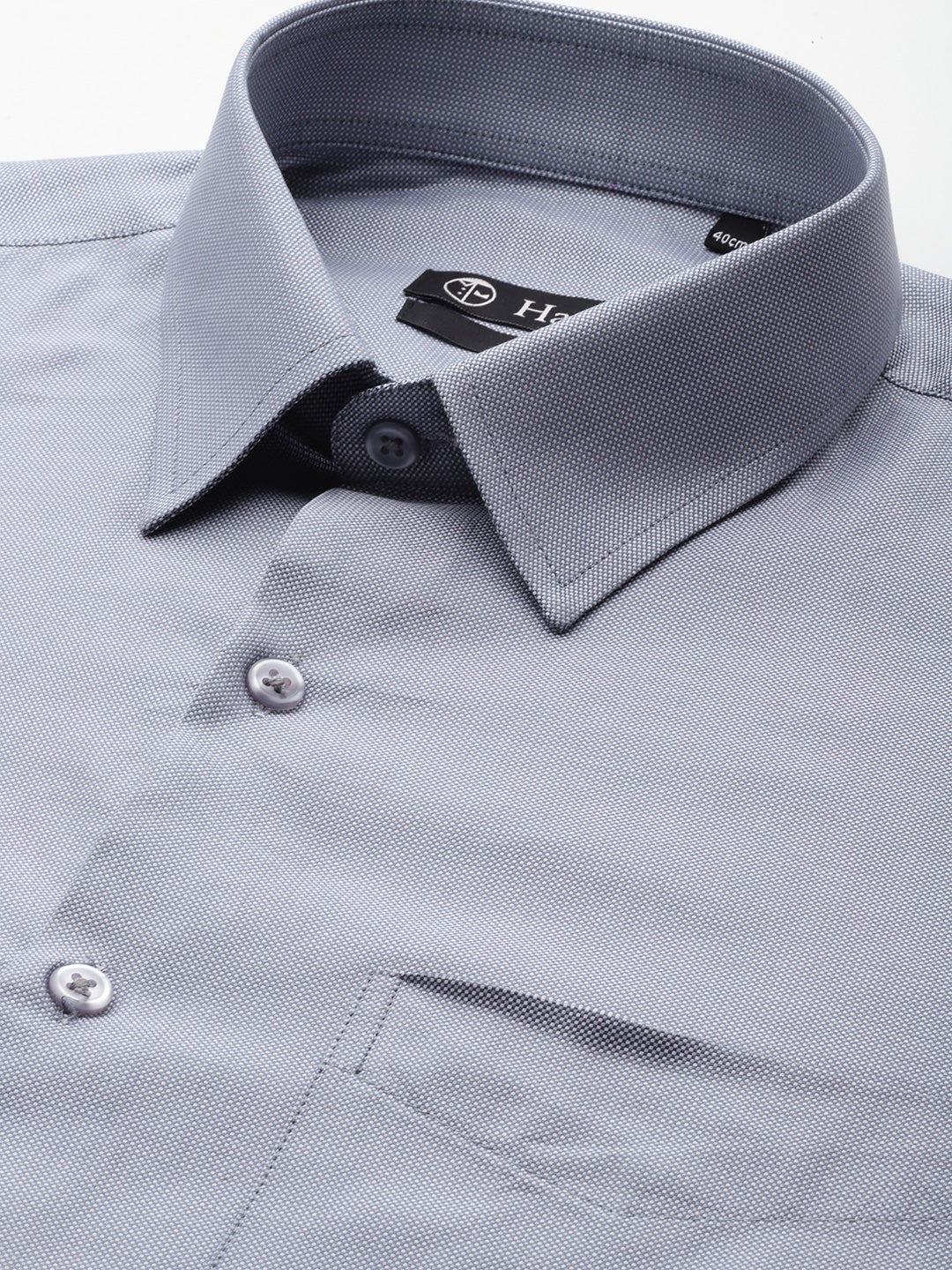 Men Grey & White Solid Pure Cotton Slim fit Formal Shirt