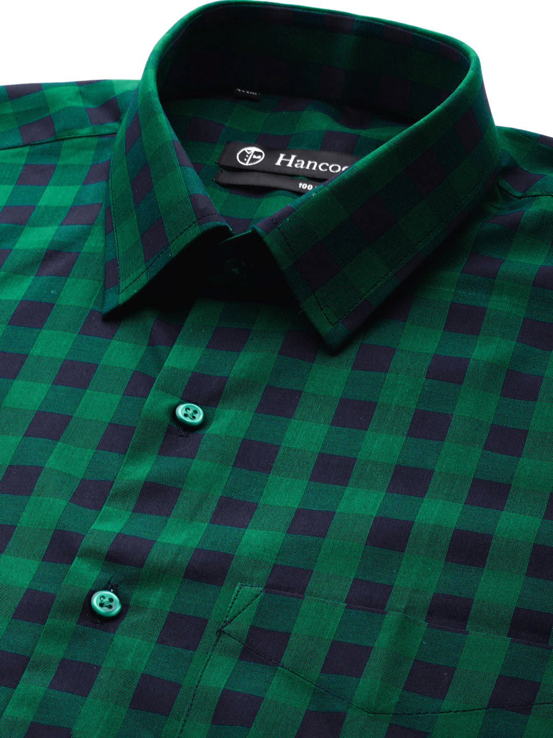 Men Green & Navy Checks Pure Cotton Slim fit Formal Shirt