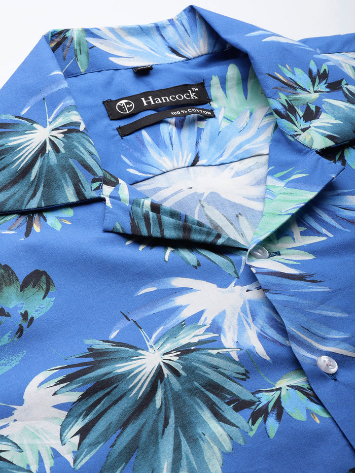 Men Blue & Multi Print Pure Cotton Relaxed Fit Casual Resort Shirt