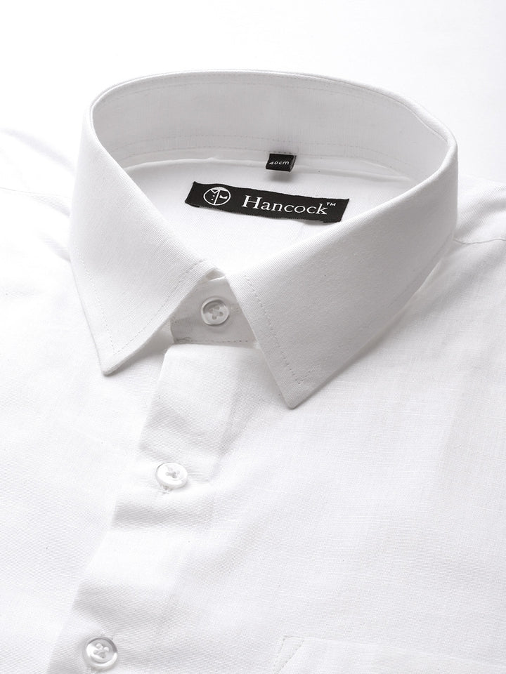 Men White Solid Linen Cotton Slim fit Formal Shirt