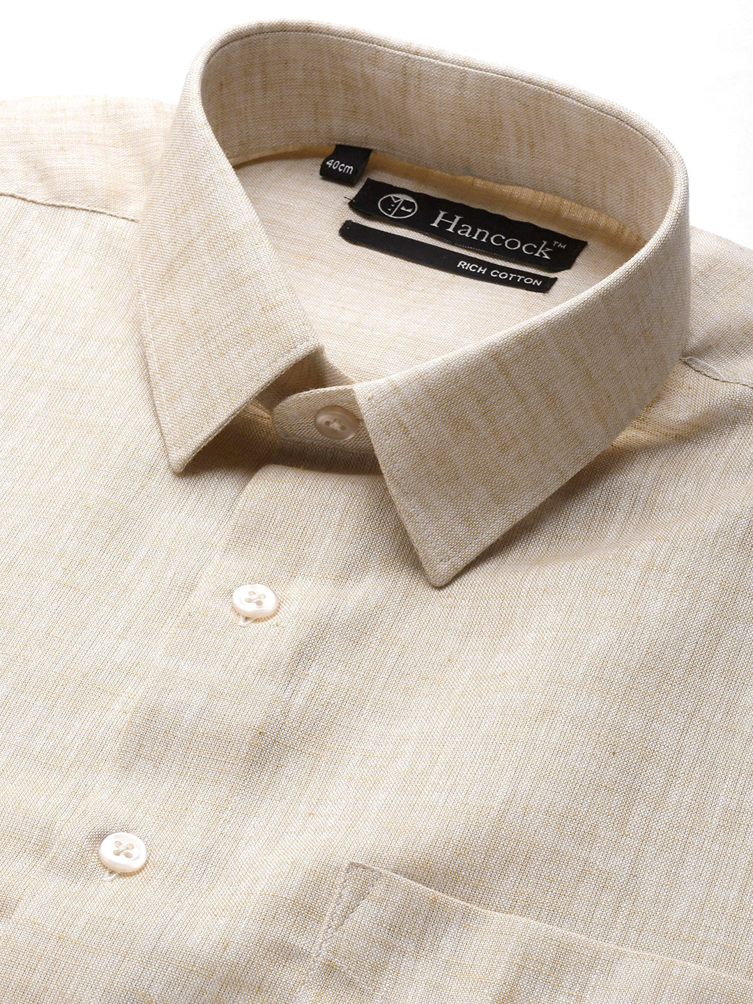 Men Beige Solid Cotton Rich Slim fit Formal Shirt