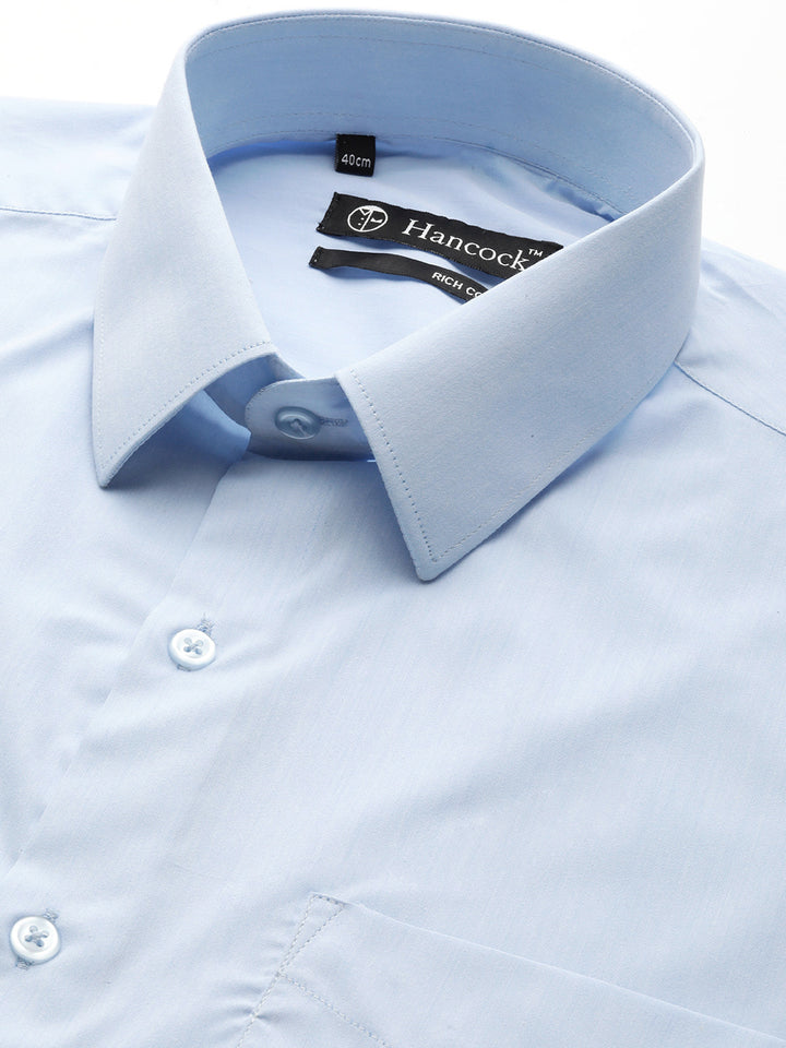 Men Sky Blue Solid Cotton Rich Slim fit Formal Shirt