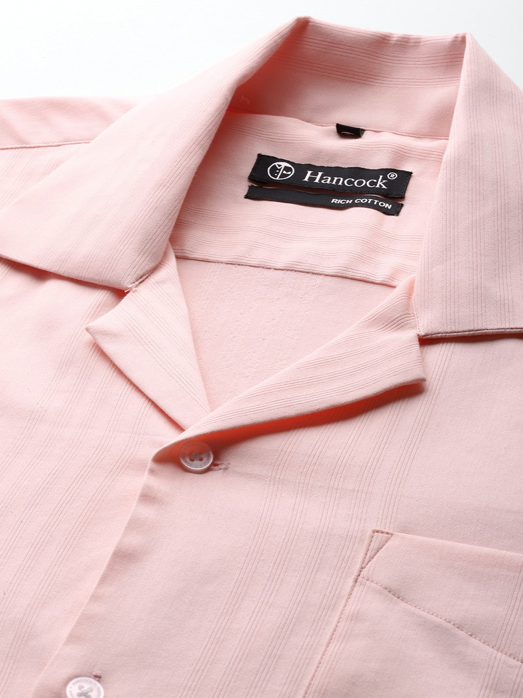 Men Peach Solid Cotton elastane Relaxed Fit Formal Shirt