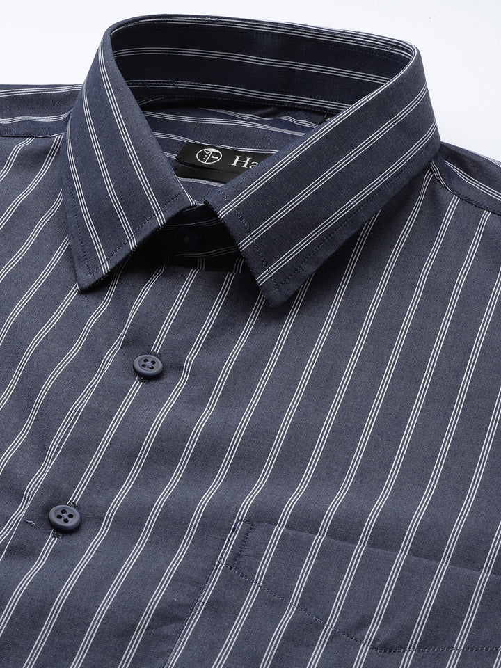 Men Navy & White Stripes Pure Cotton Slim fit Formal Shirt