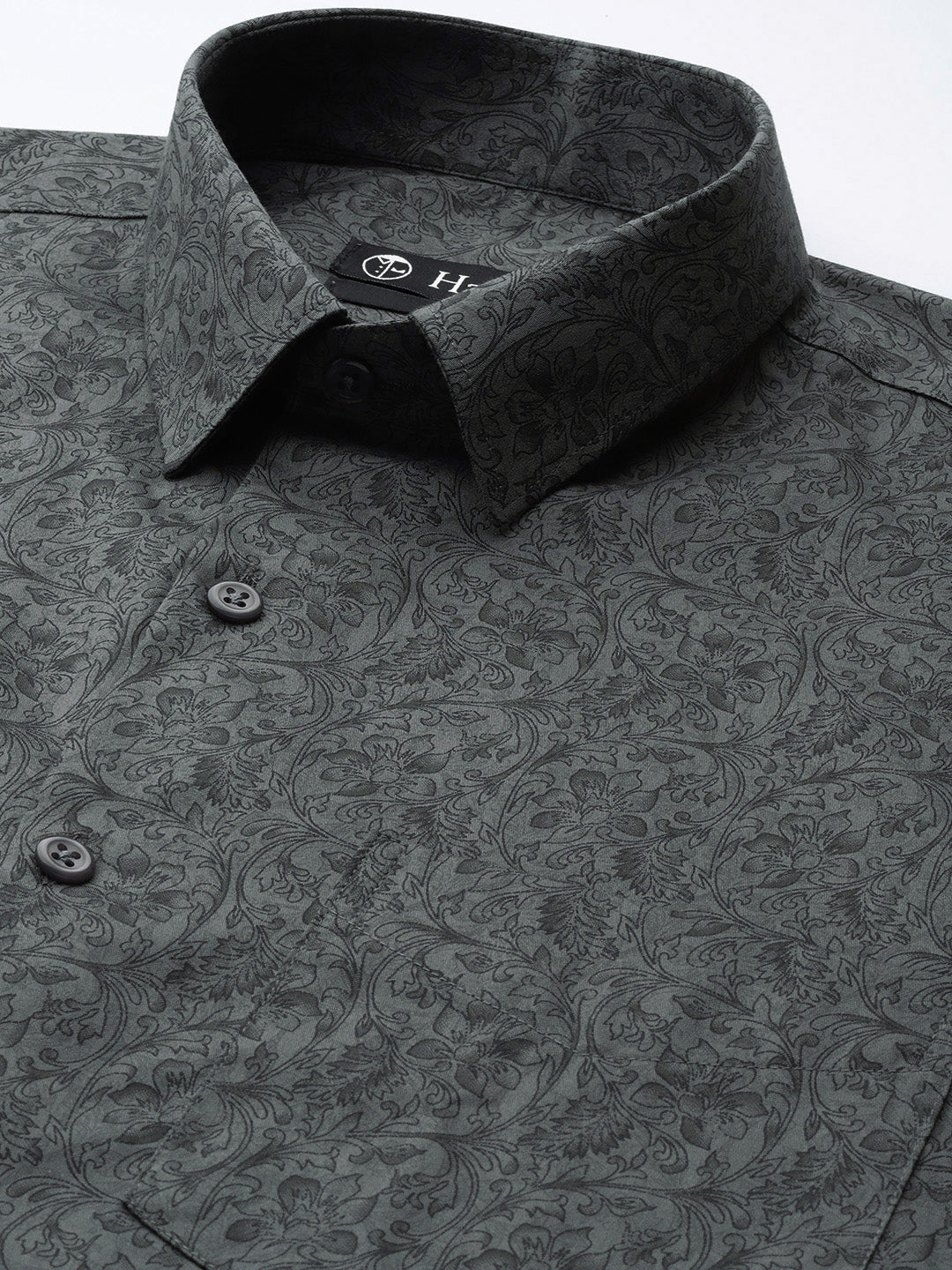 Men Grey & Black Print Pure Cotton Slim fit Party Shirt