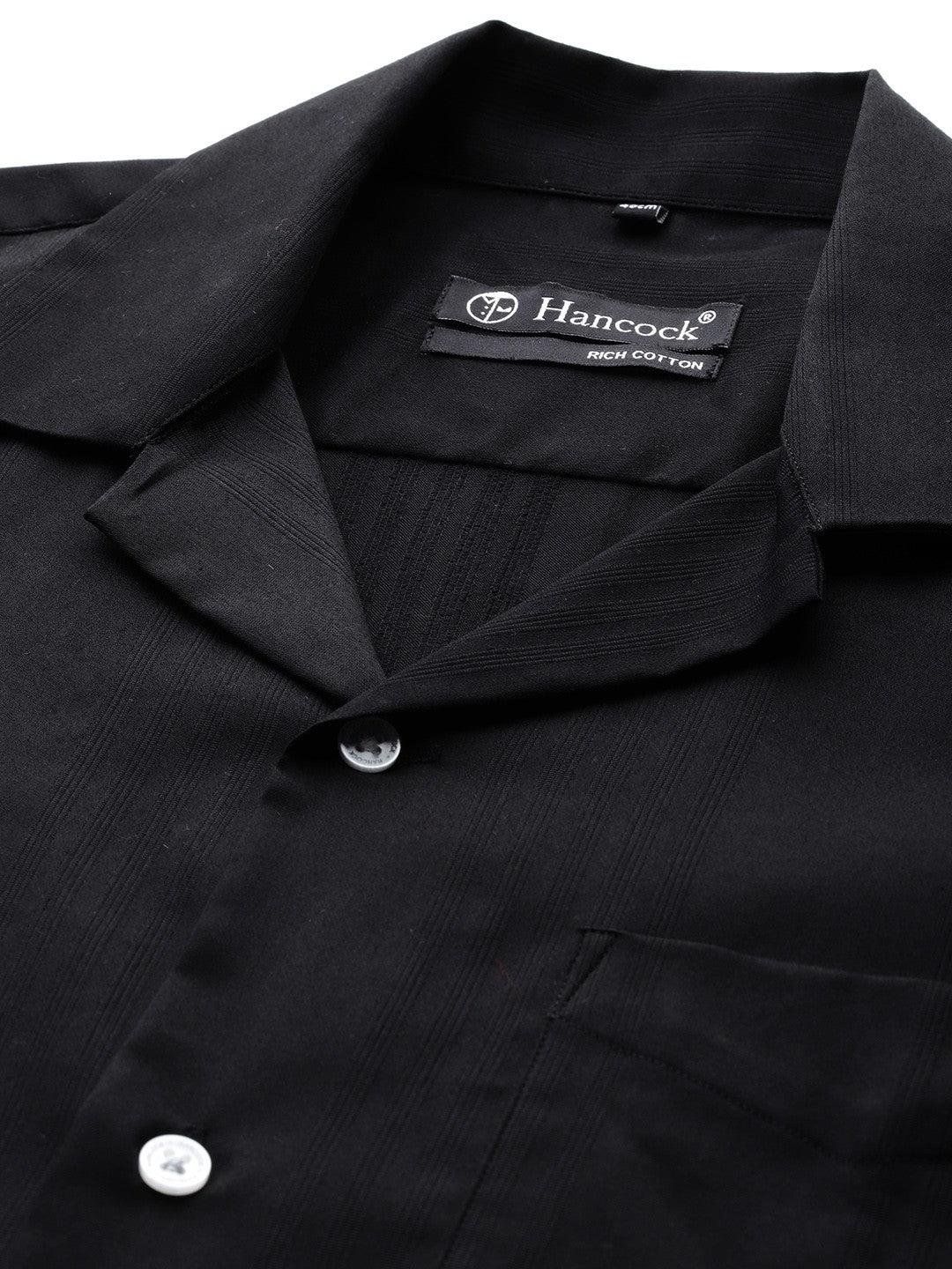 Men Black Solid Cotton elastane Relaxed Fit Formal Shirt