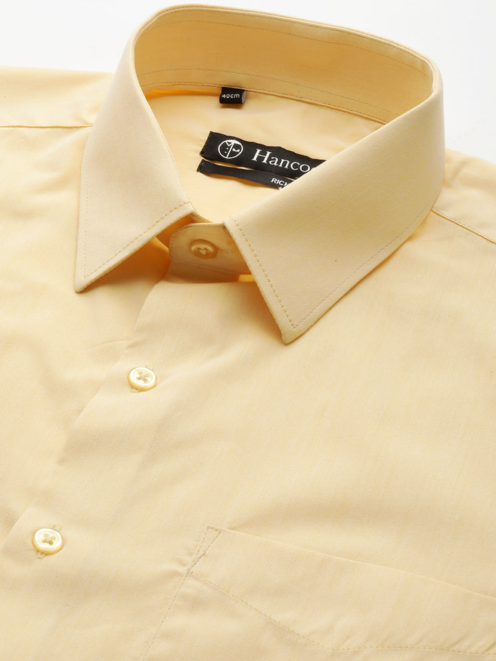 Men Yellow Solid Cotton Rich Slim fit Formal Shirt